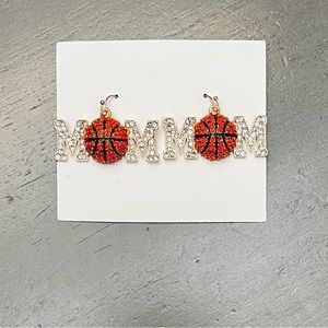 🏀 Basketball Mom Orange & Gold Crystal Rhinestone Player NBA Dunk 1.5” Earrings